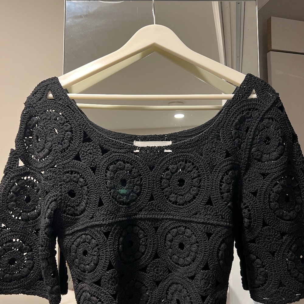 Pixie Market Black Scalloped Crochet Top